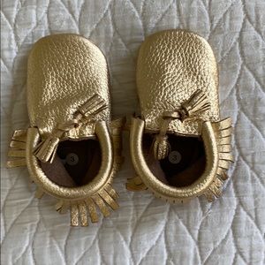 First Steps baby gold soft leather moccasins NWOT